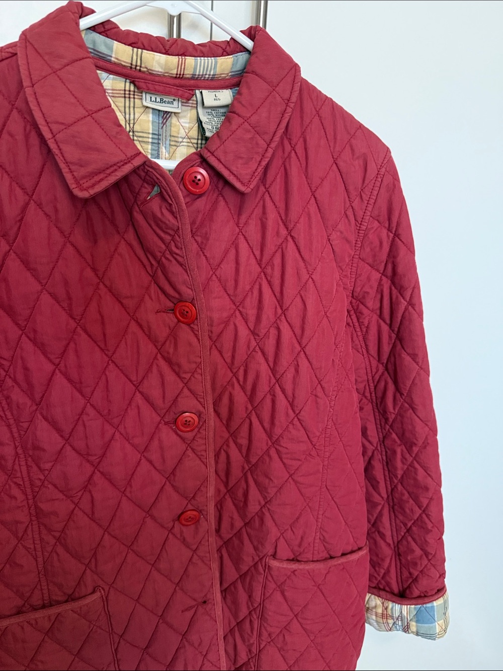 L.L. Bean Quilted Wine-Red Button Front Field Coat